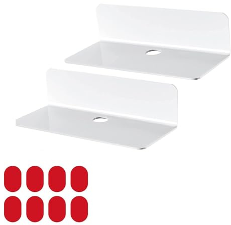 STOUCLA Wandregal Weiß, 23 cm Ohne Bohren Acryl Regal, Wandboard Regal Ohne Bohren für Schlafzimmer, Wohnzimmer, Badezimmer, Küche, Büro（2 Stück）