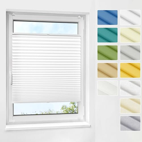 Jalousiescout Elegance Plissee, Premium Klemmfix, Metal pliseehalter ohne Bohren nach maß, 12 Farben, 3 Profilfarben, Breite 30-129 cm, Höhe 40-230 cm, Plisseerollo innen, Fensterrollo Sonnenschutz