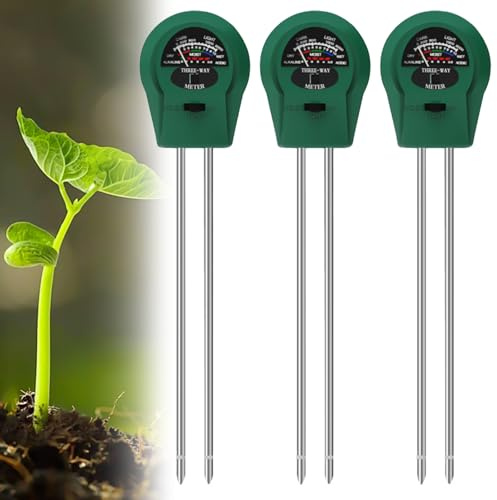 3 Stück Bodentester, Bodentester Feuchtigkeit, Boden Feuchtigkeitsmesser für Pflanzen, Bodenmessgerät mit PH/Temperatur/Licht, Toolkits für die Pflanzenpflege, für Garten-, Innen- und Außenanwendungen