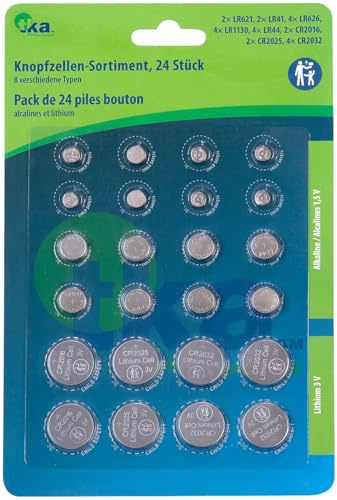 tka Köbele Akkutechnik Uhrenbatterien: 24er-Set Knopfzellen mit 8 gängigen Knopfzellen-Typen (Uhrenbatterien, Knopfbatterien, Uhren)