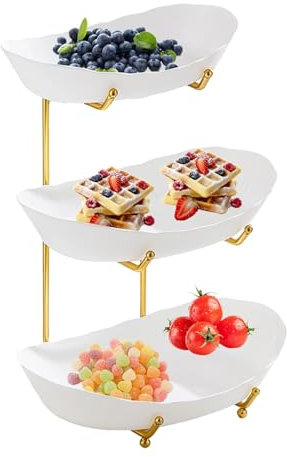 Portafrutta in acrilico con design a 3 livelli, cesto per frutta | Porta frutta per cucina | Cestino per alimenti con supporto in metallo | Cesto di frutta in ceramica | Supporto da portata ciotola