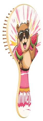 JUMBEAR Cute Hamster on Lifebuoy Hair Brush,Massaging Scalp Wooden Bamboo Paddle Hairbrush for All Hairstyles,Reducing Tangle & Hair Breakage, Promoting Hair Growth