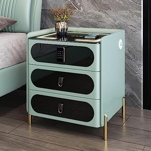 Smart Bedside Table with Wireless Charging, Bluetooth Speaker, USB Port, Smart Lock, and 3 LED Lights - Multifunctional Nightstand for Bedroom and Living Room
