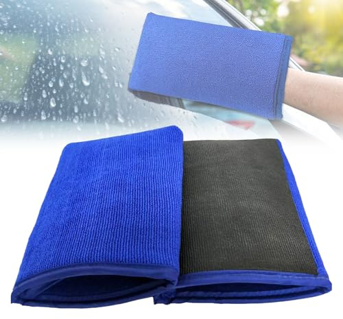GIONAR 2Pack Clay Mitt, Clay Bar Mitt, Premium Microfiber & Volcanic Clay Car Cleaning Mitt, Towel for Car Detailing, for Scratch-Free Removal of Dirt, Iron Particles, and Contaminants (Blue)
