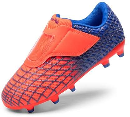 DREAM PAIRS Boys Girls Soccer Cleats Firm Ground Kids Youth Athletic Outdoor Football Shoes,Size 12 Little Kid,Orange/Blue,KKUMSO2510