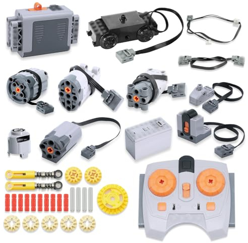 QIQIAZI Kit de 45 pièces de moteurs électriques pour jouets avec moteur M/L/XL/servo/entraînement, télécommande infrarouge, boîte à piles, câble d'extension, compatible avec technologie