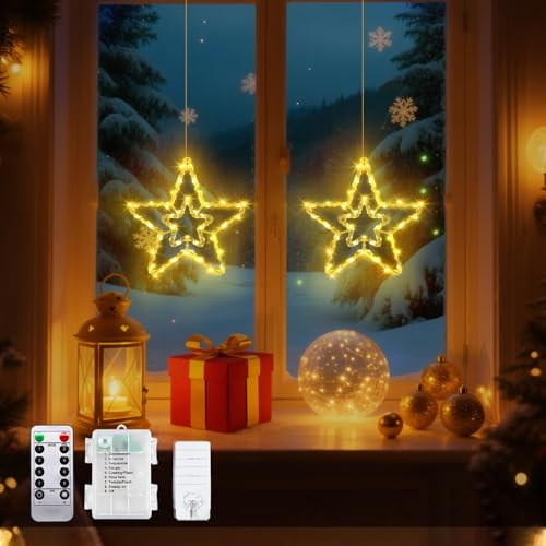 taiyongkang Luci Stella Natale da Finestra, Stella Luminosa LED Calda, Illuminazione Natalizia Finestra con 8 Modalità, Timer e Telecomando, Decorazioni Natalizie per Casa e Vetrina