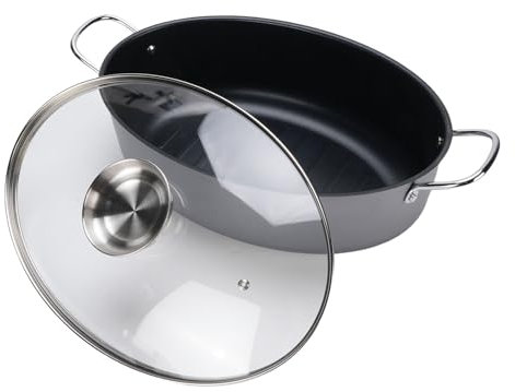 Ausla Pentola per Cottura a Vapore Pesce Oval Pentola per Cottura a Vapore Pesce Grande Antiaderente con Griglia Multifunzionale per Fornelli a Gas e Induzione