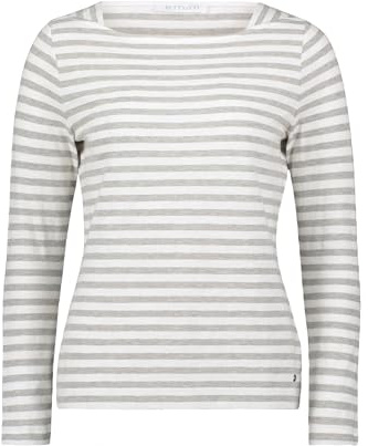 Betty & Co Damen Ringelshirt mit U-Boot-Ausschnitt XXL, Weiß/Grau
