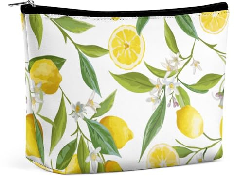 Dgsxynth Neceser portátil con cremallera para uso diario, viaje, Limón con flores y hojas, Talla única