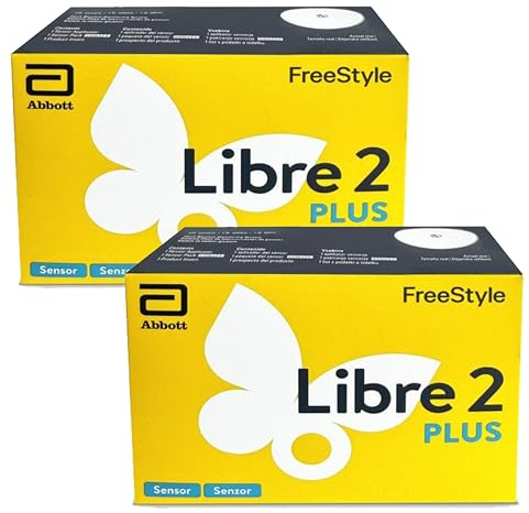 Abbott Freestyle Libre 2 Plus Sensor Pack of 2 for diabetes monitoring CGM for UK + Free alcohol wipe and water proof CGM Patches to be used with LibreLink app UK, reader ONLY