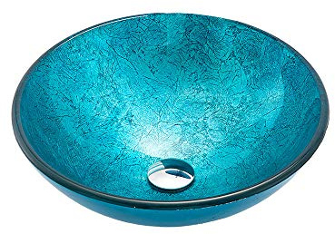 Lavabo de baño Redondo de Vidrio Templado Azul Cielo con encimera, instalación Moderna y artística, con desagüe emergente