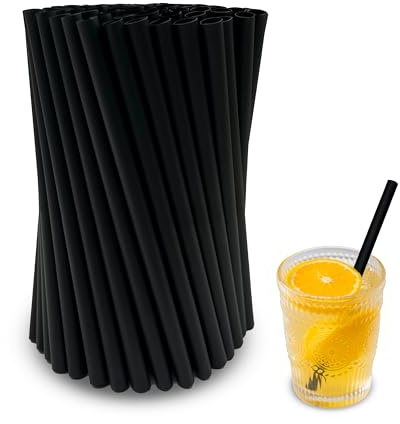FloraVigo 100 Stück wiederverwendbare Strohhalme – 15 x 0,8 cm große Plastik-Strohhalme für Cocktails, Kaffee, Getränke und Partys