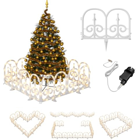 UISEBRT Recinzione per albero di Natale con illuminazione, luce bianca calda, con 8 modalità di luce, IP44, impermeabile, decorazione natalizia per albero di Natale e giardino, interno ed esterno