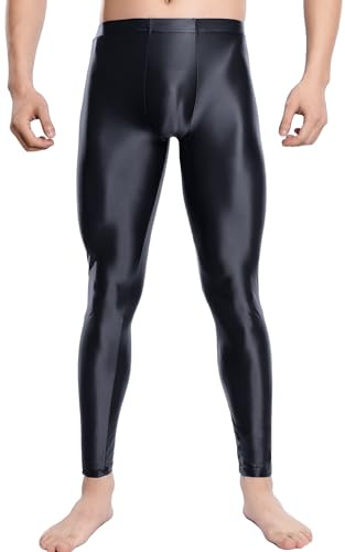 AIEOE Herren Leggings Glänzend Skinny Sportleggings Leicht Durchsichtig Strumpfhose Eng Laufhose Weich Unterhose Tights Stretch