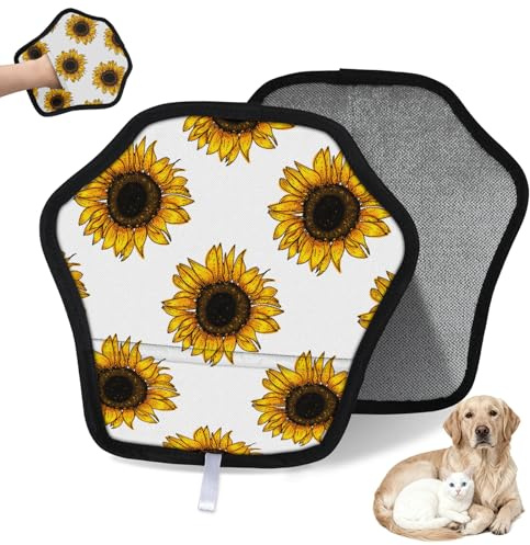 WowPrint Wasserfarben-Sonnenblumen-Tierhaarentfernungshandschuh für Katzen und Hunde, Sonnenblumen-Design, wiederverwendbar, elektrostatische Tierhaar-Handschuhe, Bürstenwerkzeug für Couch, Kleidung