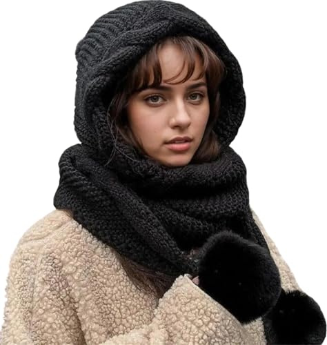 Beimus Winter-Strick-Kopfbedeckung, Polyester, warme Mütze, Strickschal, Kombination für Radfahren, Skifahren und Outdoor-Sport, Uschanka, Winterzubehör