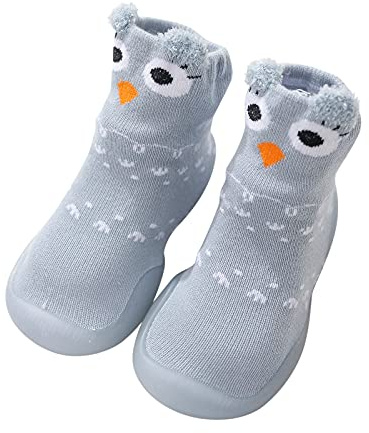 Generisch Première chaussette de dessin animé pour bébé avec semelle antidérapante, motifs d'animaux élastiques pour chaussures d'apprentissage sûres, gris, 18 EU