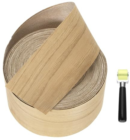 sourcing map 15m x 76mm Wood Edge Banding, Pre-Glued Iron on Edging Strip, Plywood Wood Grain Repair Tape for Cabinet Repair, Furniture Restoration, Handicraft DIY, White Oak