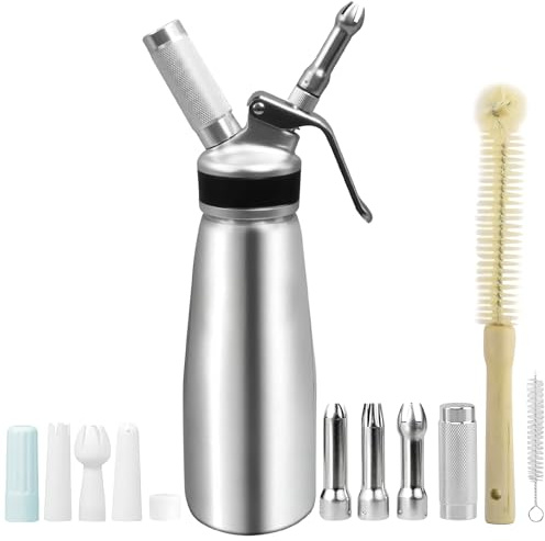 YFNVH 500ml Profi Sahnespender Aluminium, Auslaufsicherer Sahnesiphon Set