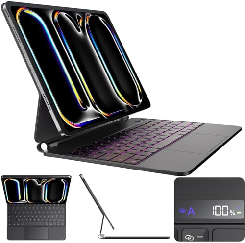 CSZZACME Clavier AZERTY Épuré pour iPad Pro 13 Pouces M5 2025 & M4 2024 avec Trackpad Multitâche, Rétro-éclairage, Touches Raccourci, Fixation Magnétique, Noir