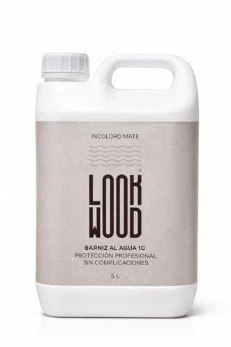 LookWood Barniz Al Agua 1C Para Madera Protección Duradera Fácil Aplicación Para Muebles De Uso Intensivo Interior Y Exterior (Mate, 5L)