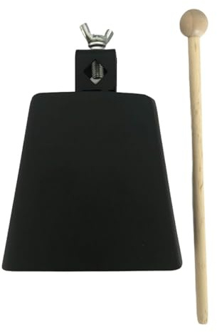 Ailan Handpercussion Kuhglocke mit Schlägel für Festivals und Veranstaltungen, Musiker mit lautem, klarem Klang für alle Auftritte, 4 5 Zoll Kuhglocke, Geräuschemacher mit, Schwarz, 5 Zoll