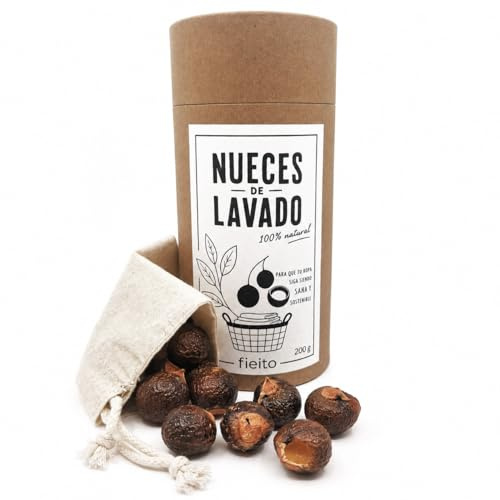 Nueces de Lavado 200 g (35-40 Lavados) | Detergente Natural y Ecológico para Ropa | Nueces de Jabón Naturales para Lavadora | Incluye Bolsita de Algodón Orgánico