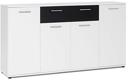 möbelando Sideboard >Jacklin< in weiß Absetzung schwarz - Moderne Kommode mit viel Strauraum für Ihren Wohnbereich - 160 x 85 x 35 cm (B/H/T) Beistellschrank Anrichte Standschrank Highboard