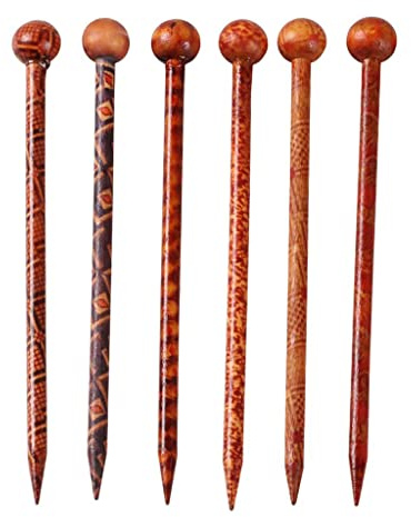 Sharplace 6 Stück Holz Haarnadel, Frauen Haarstäbchen, Retro Holz Blumenmuster Haarstab, Haarsticks, Vintage-Stil Lange Chinesische Haarnadeln Für Damen Frauen Mädchen, Braun