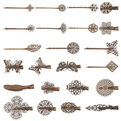PandaHall Elite 23 Stück Vintage Haarspangen Haarnadeln Haarspangen Klemmen Bobby Pin Blatt Blume Schmetterling Haarspange 23 Stile für Mädchen und Frauen Antique Bronze