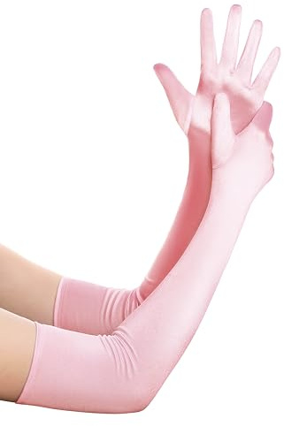 BABEYOND Lange Opern-Party-Handschuhe aus Satin, dehnbar, Erwachsenengröße, Ellenbogenlänge 52,1 cm, Glatt, 54,9 cm, Rosa,