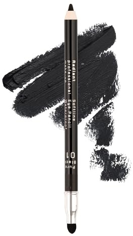 Radiant Professional Black Waterproof Eyeliner Pencil - Eyeliner Waterproof Smudge Proof for Woman - Long Lasting Under Eye Pencil for Smoky Eye - Soft Waterline Eye liner with Smudger Tool -Black(01)