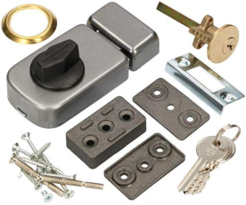 KOTARBAU® Cerrojo de puerta adicional 50 mm, Cerrojo con cilindro exterior, Gris, Cerrojo con pomo giratorio, Cerrojo de seguridad, Cerradura de sobreponer, Cerradura adicional puerta, 3 llaves
