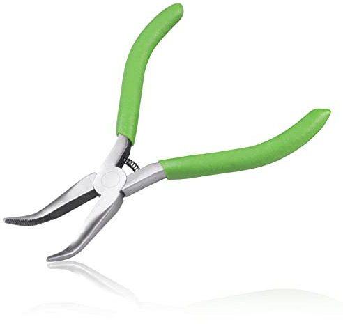 LEONTOOL Bent Nose Pliers for Jewelry Making, 5 Inch Bent Chain Nose Pliers with Serrated Jaws, Professional DIY Hand Tool