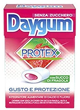 5 PACCHETTI GOMME DA MASTICARE DAYGUM PROTEX FRAGOLA CHEWING GUM CON SUCCO