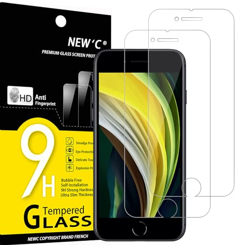 NEW'C 2 Pack, skärmskydd i glas för iPhone SE 3/2 (2022/2020 modell) 4,7 Tum, bubbelfri, 9H hårdhet, 0,33 mm ultratransparent, ultrabeständigt härdat glas
