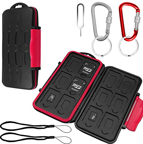 SourceTon Speicherkarten-Etui mit Karabiner und Kartenentfernungswerkzeug, wasserabweisend, stoßfest Tragetasche Protector Box 24 Slots für 12 Stück SDHC/SDXC-Karten und 12 Micro SD Karten