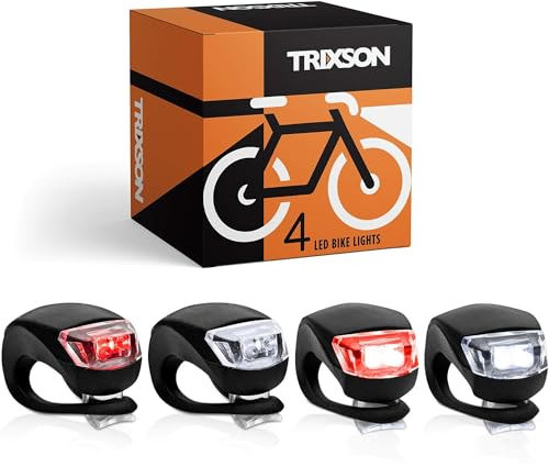 TRIXSON Bike Lights, Set of Front and Back | 4-Pack LED Bicycle Headlight Set Will Help Keep You Safe When Riding at Night | Long-Lasting Bike Headlight and Tail Light Are Super Easy to Install