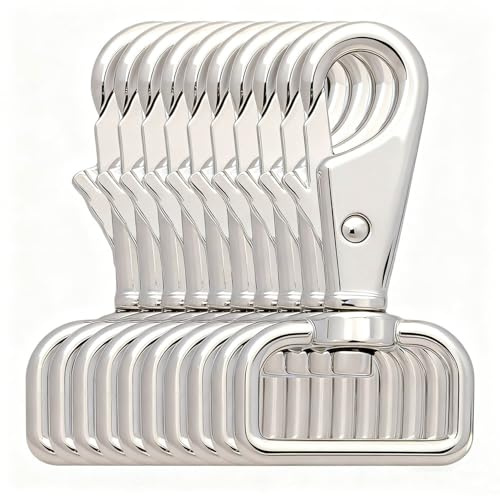 BIKICOCO 2,5 cm drehbarer Karabinerhaken mit Drehgelenk, Neigungs- und Stoßmechanismus, Karabinerhaken, federbelasteter Clip, silberfarben, 10 Stück