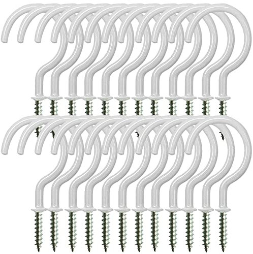 Deckenhaken, strapazierfähig, 24 Stück, 7,4 cm, Vinyl-beschichtete Schraubhaken zum Aufhängen von Pflanzen, Tassen, Windspielen, Utensilien, Innen- und Außenbereich (weiß)
