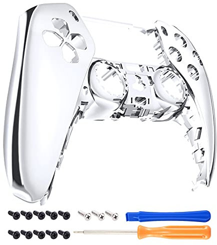 eXtremeRate Chrome Silver Glossy Front Housing Shell for PS5 Controller, DIY Shell for PS5 Controller, Custom Cover Faceplate for PlayStation 5 Controller