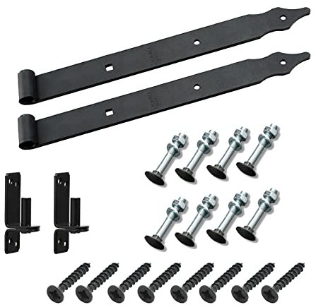 BRESKO Ladenband mit Kloben und Schrauben 2er Set schwarz Torband Tor Scharnier Ladenbänder Haken Türband Klobenhalter Kreuzgehänge Ladenbänder für Gartentor Türscharniere (2er Set - 400x30mm - Ø10mm)