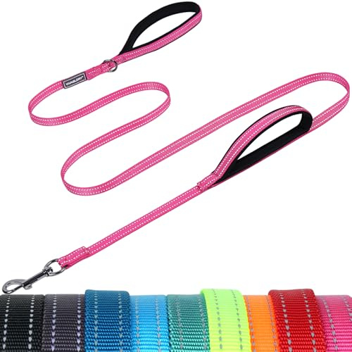 VIVAGLORY Double Handle Dog Lead Twingrip, 1.8m x 1.4cm, Pink