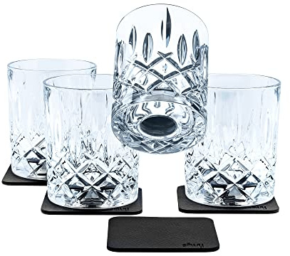 silwy® Magnet-Kristallgläser Whisky 4er Set inkl. vier wiederverwendbaren Metall-Nano-Gel-Pads - rutschfeste Magnetgläser für Camping, Caravaning und Boating