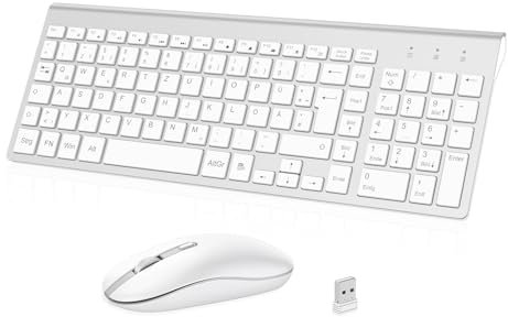 cimetech Tastatur Maus Set Kabellos, 2.4G Ultraslim Kabellose Tastatur mit Funkmaus, QWERTZ Deutsches Layout, 10m Reichweite, für PC, Desktop, Notebook, Laptop, Windows (Silber)