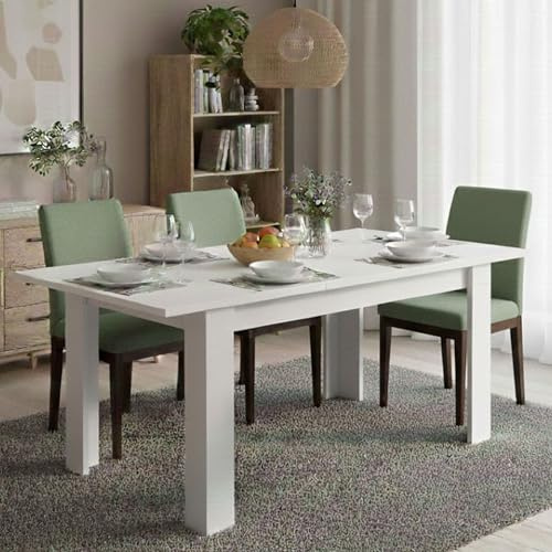 Dmora - Tavolo allungabile Midland, Consolle estensibile per sala da pranzo, Tavolo apribile da cucina con prolunga, 140/190x90h78 cm, Bianco