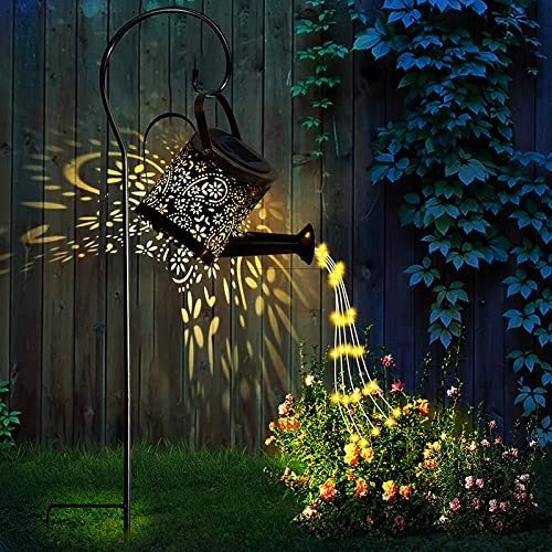 Luces de regadera, linterna LED solar para exteriores, luz de hadas para colgar al agua, luces decorativas de metal retro para jardín, mesa de patio, pasarela (con soporte)