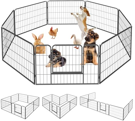 Qianruida Parc pour Chien Enclos 8 Panneaux Chiot Petit Exterieur/Interieur pour Animaux de Compagnie 80 x 60 cm Noir