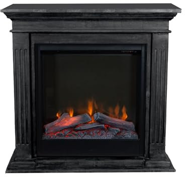 Xaralyn - Cadiz Elektrokamin mit Levico - Anthrazit, Schwarze raue Naturstein-Kaminverkleidung - 1500 Watt Heizung - Fernbedienung